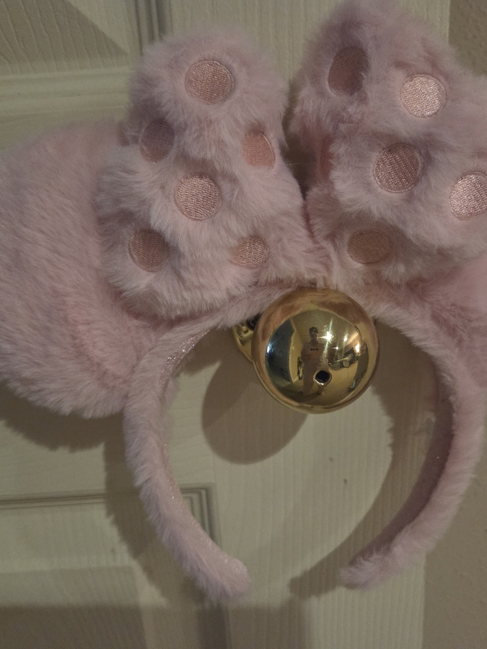 Plush Pink Fuzzy Headband with Decorative Gold Bell